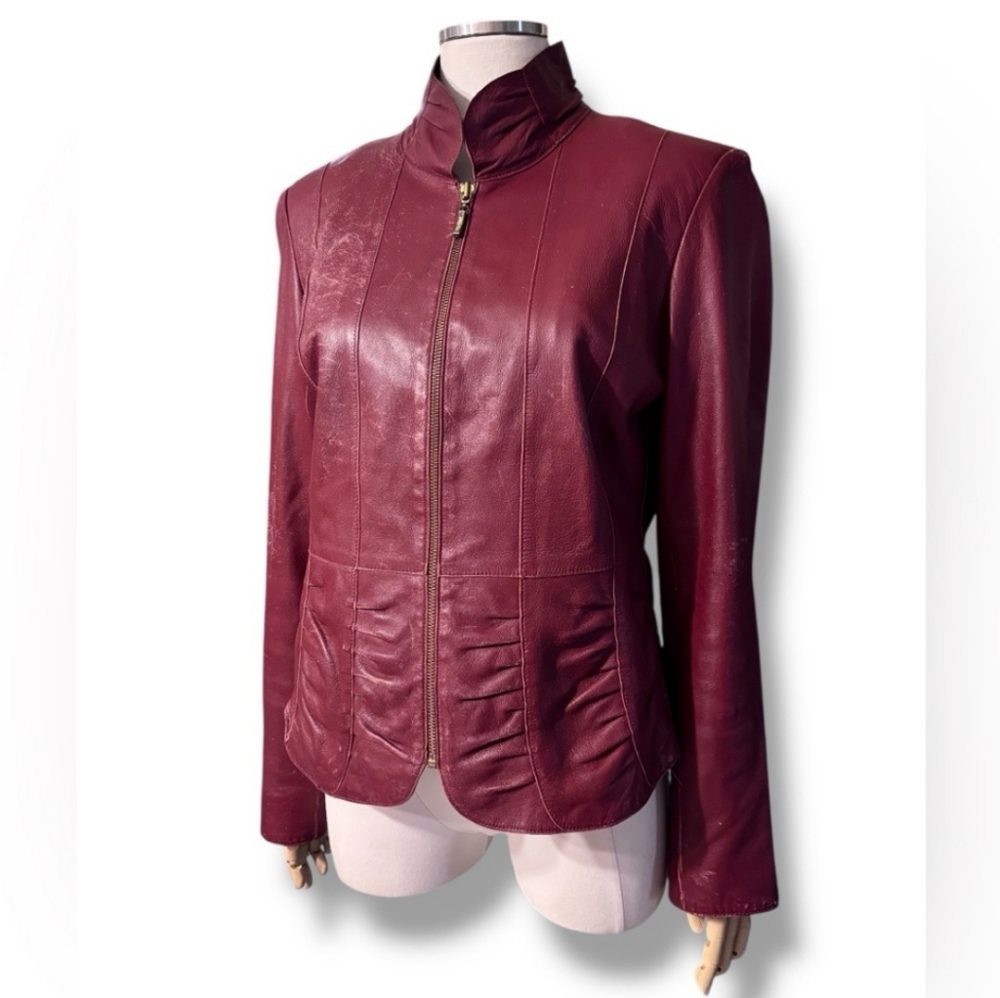 M R APPAREL GROUP Distressed Deep Red Leather Jacket VINTAGE